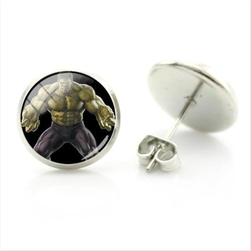 Disney Marvel Invincible Hulk Earrings Fashion Simple Style Beautiful Stud Earrings Glass Cabochon Jewelry Gifts For Women