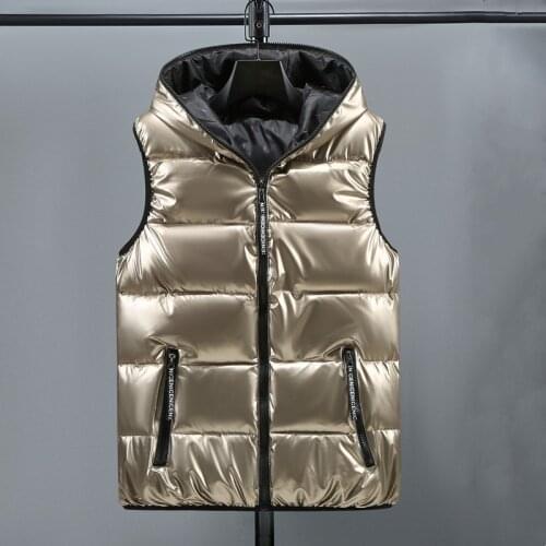 2021 Winter Bright Hooded Vest Men Thicken Warm Cotton-padded Windbreaker Sleeveless Coat Winter Clothing Plus Size 4XL 5XL 6XL