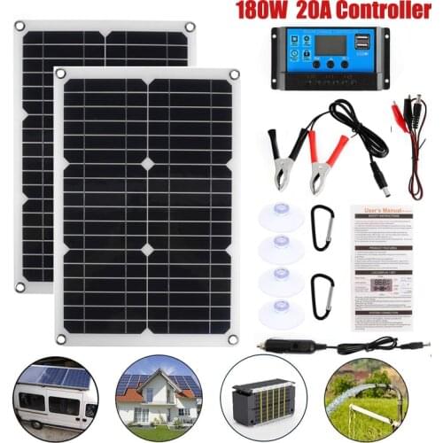 180W Flexible Solar Panel Kit With 20A Solar Controller Dual USB Complete Power Generation Smartphone Battery Car Boat Camping
