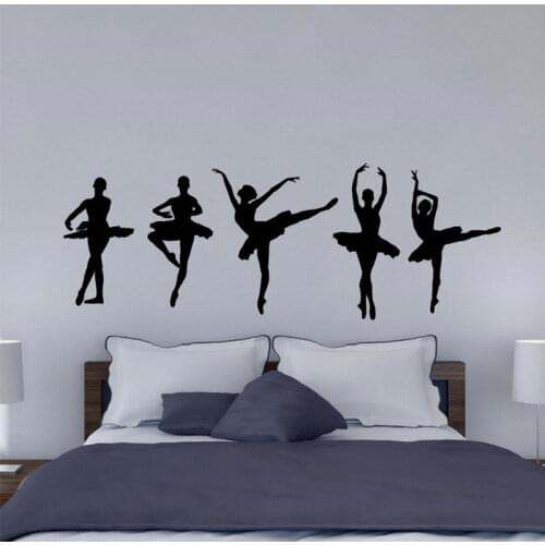 Set Of 5 Ballet Dancers Wall Sticker Vinyl Home Decor Girls Room Bedroom Ballerina Dancers Wall Decals Dancing Room Murals 4542