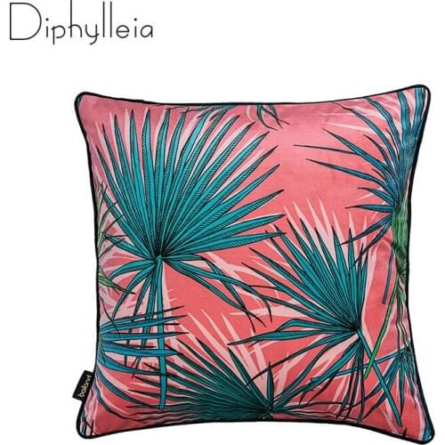 Diphylleia Cushion Cover Tropical Leaves Throw Pillow Case Palms Leaf Vintage Seamless Pattern Pillowcase Orange Blue 50x50cm