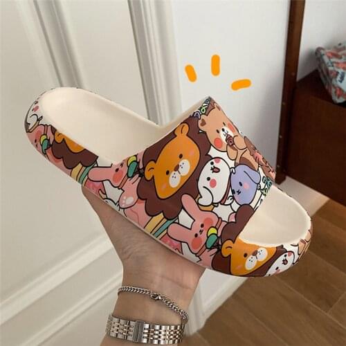 VIP Shoes for woman Leisure Fashion Cartoon Bear Animal Print for Ladies Daily Beach Garden Light EVA Outdoor Flat Slides