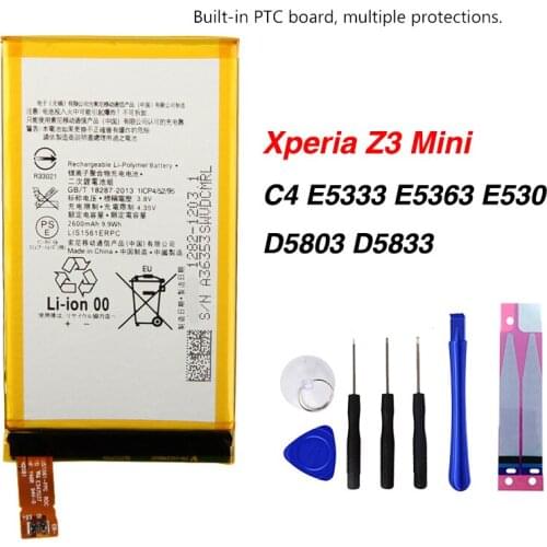 Original LIS1561ERPC Battery For Sony Xperia C4 E5333 E5363 E530 Z3 Mini D5803 D5833 2600mAh