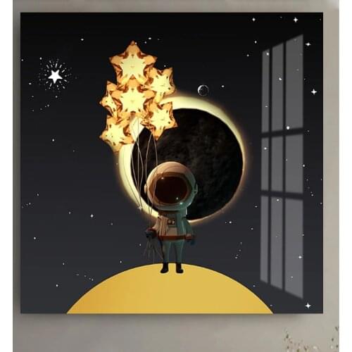 Cartoon Picters Poster Wall Art Decor Bedroom Astronaut Space Gold Star Nebula Canvas Painting Like Ring Print Printing For Home