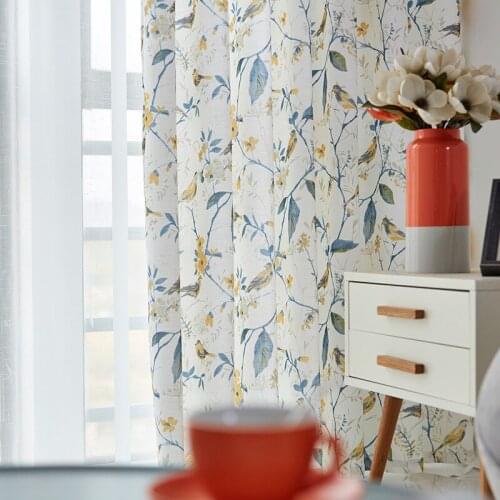 American Pastoral Country Crushed Flowers Thickened Fine Linen Printing Shade Curtains for Living Dining Room Bedroom