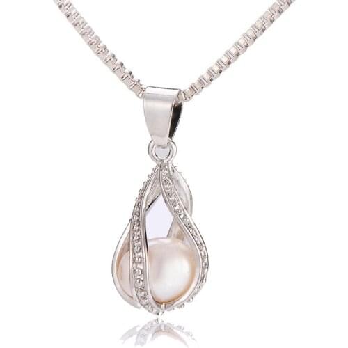 Charms 1Pc Oyster Beautiful Pearl Pendant Cage Spiral Water Drop Pendant Necklace For Gift