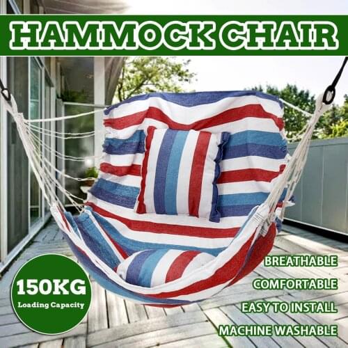 Portable Hammock Chair Hanging Rope Chair Swing Chair Seat with 2 Pillows for Garden Indoor Outdoor Fashionable Hammock Swings