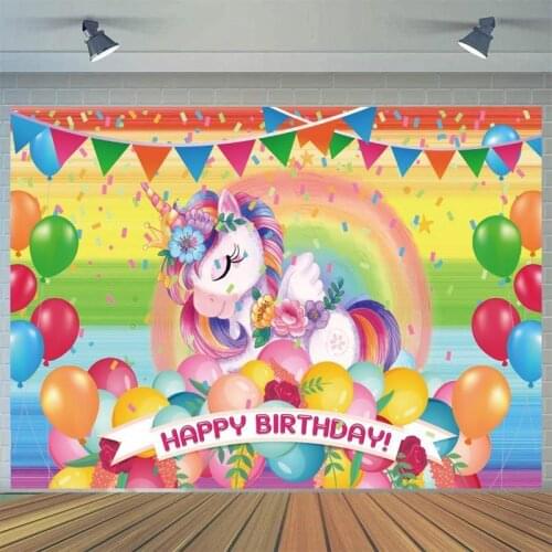 Rainbow Colorful Balloons Cake Smash Birthday Banner Backdrops UnIcorn Newborn Baby Shower Kids Party Photo Backgrounds Decor