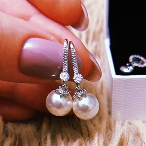 Huitan Elegant Ladys Imitation Pearl Dangle Earrings Daily Accessories Fine Valentines Day Love Gift Statement Earrings Women