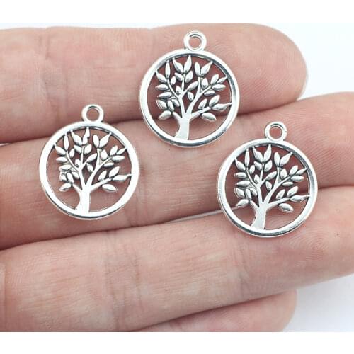 Newest 20Pcs 17*20mm Antique Silver Color Hollow Tree Wicca Charms Necklace Earrings Pendant For DIY Jewelry Making Wholesale