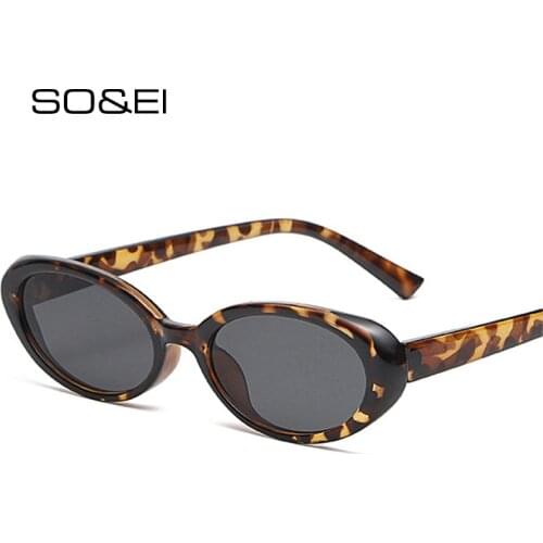 SO&EI Retro Small Oval Sunglasses Women Fashion Leopard Champagne Shades UV400 Men Trending Cat Eye Sun Glasses