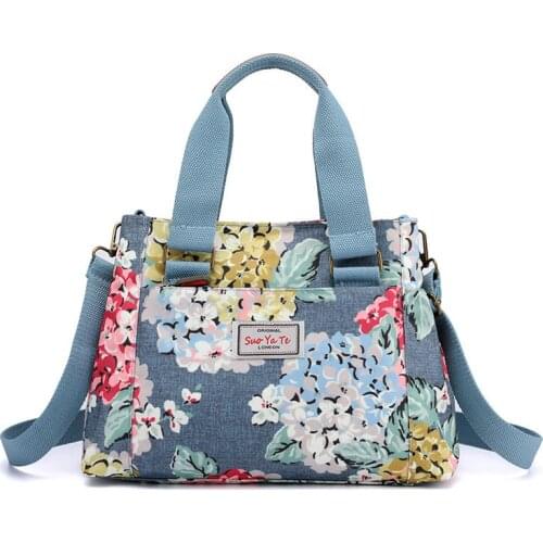 Nylon Womens Handbags Ladies Tote Bags Fashion Flower Print Female Shoulder Bags Multifunction Messenger Bag for Girls Wallet