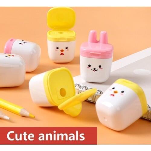 2Pcs Cartoon Toilet Pencil Sharpener Cute Animals Rabbit Chick Mini Type Pencil Cutter School Prize Gift Safe For Kids 68657
