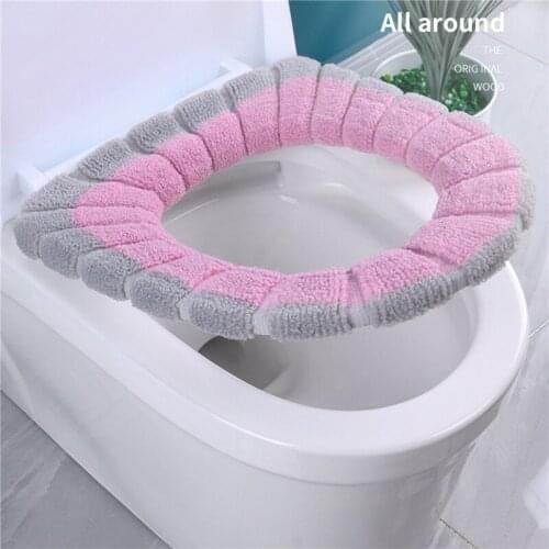 Bathroom Toilet Seat with Handle Closestool Washable Soft Winter Warmer Mat Pad Cushion O-shape Toilet seat Bidet Covers
