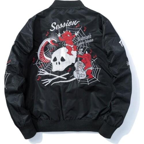 Little Devil Embroidery Autumn Bomber Jacket Men MA-1 Pilot Jacket Japan Sukajan Baseball Jacket Yokosuka Souvenir Streetwear