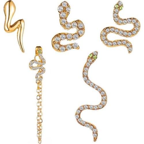 UFOORO Vintage Five-piece Set Of Micro-inlaid Zircon Snake-shaped Samll Stud Earrings