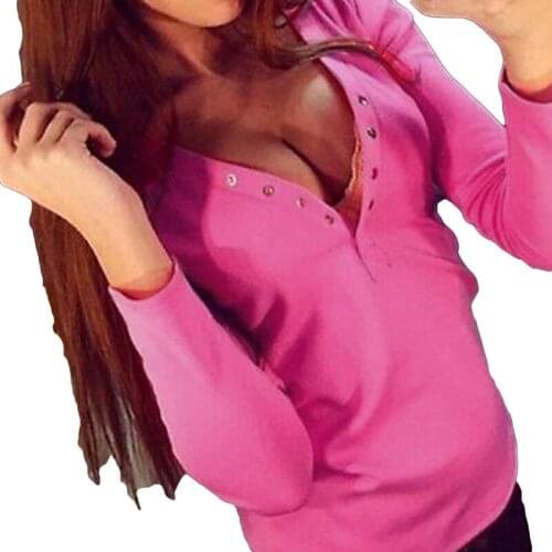 Plus Size Summer Women T Shirt Long Sleeve V Neck Buttom Sexy Top Tees Women Solid Bandage Tops Tee Shirt Femme Blusas XXXXL