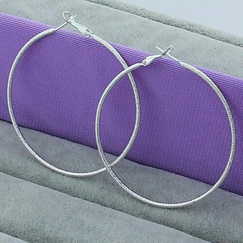 Scrub 50mm Round Circle Hoop Earrings For Women 925 Silver Jewelry Free Shipping