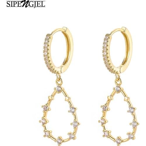 SIPENGJEL Fashion cubic zirconia Geometric hollow earrings gold and silver color hoop earrigns for women fashion jewelry 2020