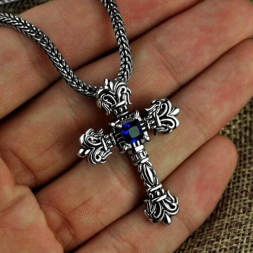 MAYONES S925 Sterling Silver Personality Flame Cross Necklace Wild Pendant Thai Silver Retro Sweater Chain Pendant A Generation