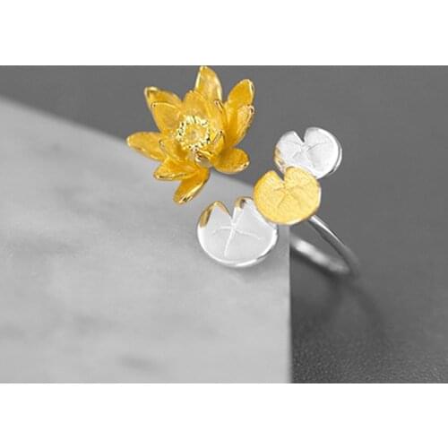 S.EAST SUN 925 Sterling Silver elegant fashion pond sleeping lotus opening ring, womens party wedding gift jewelry