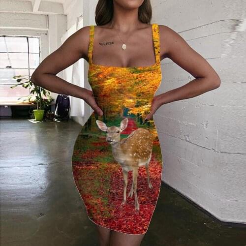 KYKU Deer Dresses Women Animal Ladies Dresses Tree 3d Print Landscape Vestido Sexy Womens Clothing Party New Korean Style