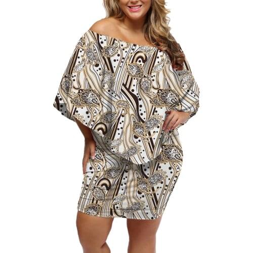 POD Summer Vintage European Baroque Off-Shoulder Printed Womens Short -Sleeve Dress New Style Casual Premium Gold Print Dress