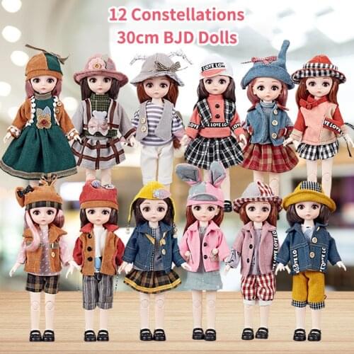 12 Constellation 30cm BJD Dolls Dress Up Doll 5D Eyes Eyelashes Vinyl Doll Set Girl Play House Gift Dolls with Gift Box