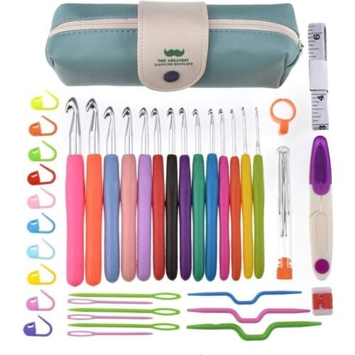 46pcs Pack Crochet Hooks Set Big Size 8.0 9.0 10.0mm Soft Handle Crochet Needles Yarn Weave Knitting Needles Set With Bag