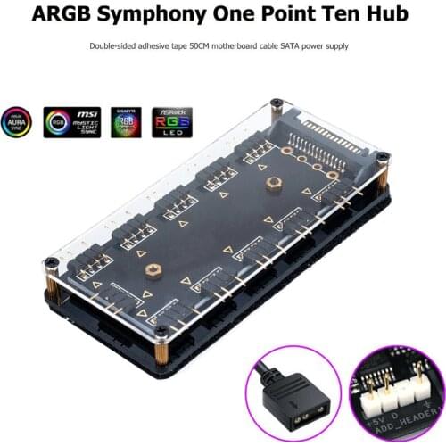 5V 3-pin RGB 10 Hub Splitter SATA Power 3pin ARGB Adapter Extension Cable 10-way Computer Cooler Splitter for ASUS