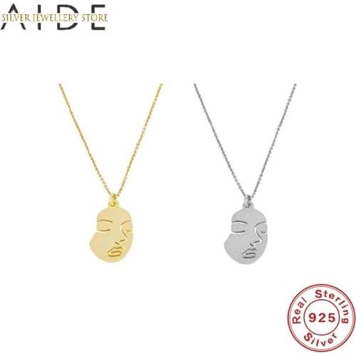 AIDE INS Face Pendant Necklace For Women Fashion Glossy Woman Face Clavicle Chain 925 Sterling Silver Collares Fine Jewelry