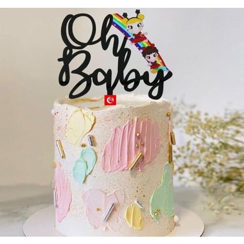 Oh Baby Acrylic Cute Bee Cake Toppers Cartoon Animal Rainbow Baking Cake Toppers Baby Birthday Party Cake Decoration Baby Shower
