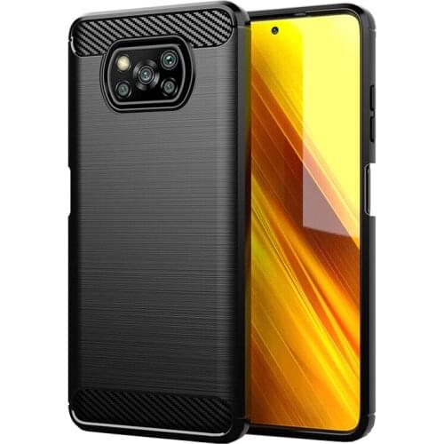 Shock Absorption Cover Soft TPU Anti Scratch Carbon Fiber Back Case With Screen Protector for Xiaomi Poco X3 NFC 5G