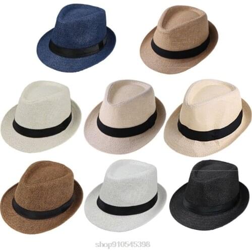 Kids Beach Straw Hat Jazz Panama Trilby Fedora Hat Gangster Cap Outdoor Breathable Hats Girls Boys Sunhat O26 20 Dropshipping