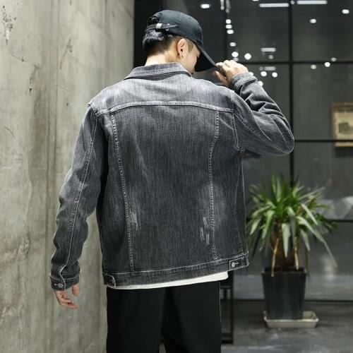 Autumn And Winter 2021New Blue Black Gray Denim Jacket Fashion Casual Cotton Elasticity Jeans Coat Male Brand Clothes