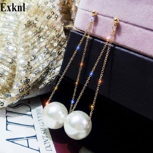 Exknl Fashion Ethnic Drop Long Women Earrings Jewelry Big Boho Korean Dangle Wedding Simulated Pearl Earrings For Women 2020