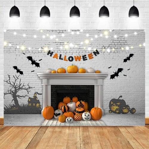 Halloween Photography Background Horror Pumpkin Lantern Decor Backdrops White Brick Wall Photographic Studio Photo Backgrounds
