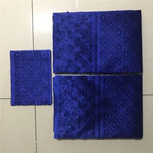 Royal Blue aso oke latest 2019 African aso oke headtie with beads nigerian gele wrapper head wear for party 3pieces/lot-AH30