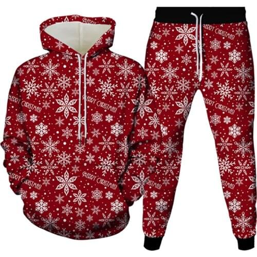 Winter Christmas Snowflake Pattern Santa Claus 3D Print Clothing Set Women Men Oversized Hoodie+Pants 2Pcs Suit Teens Tracksuits