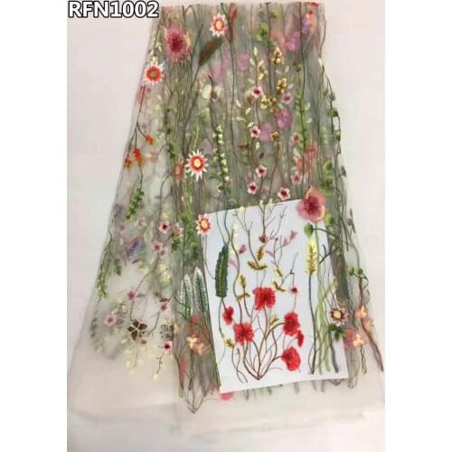 African lace fabric 2017 flowers embroidered tulle fabric white french net lace Nigerian fabrics for wedding dresses RFN1