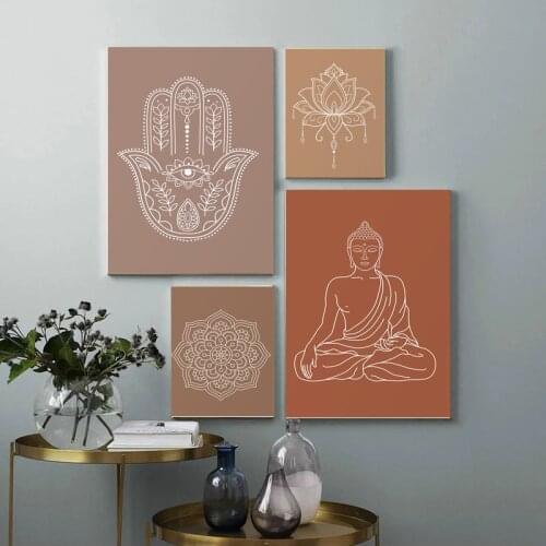 Neutral Colors Mandala Buddha Lotus Boho Wall Art Print Canvas Painting Poster Picture Zen Yoga Living Room Home Decor Cuadros