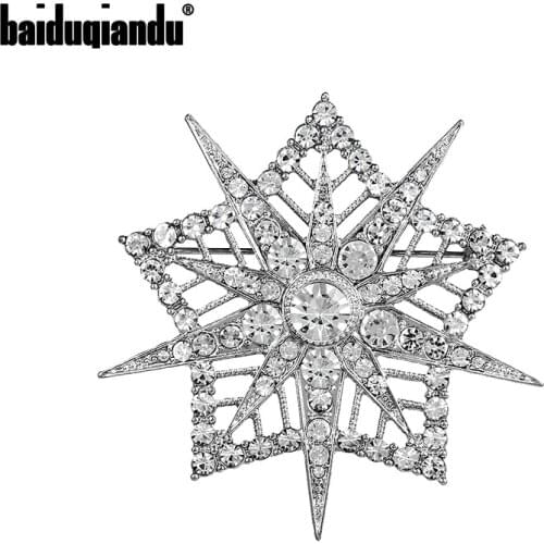 Baiduqiandu Brand New Arrival Clear Crystal Rhinestones Starburst Brooches in Dark Silver Color Plated