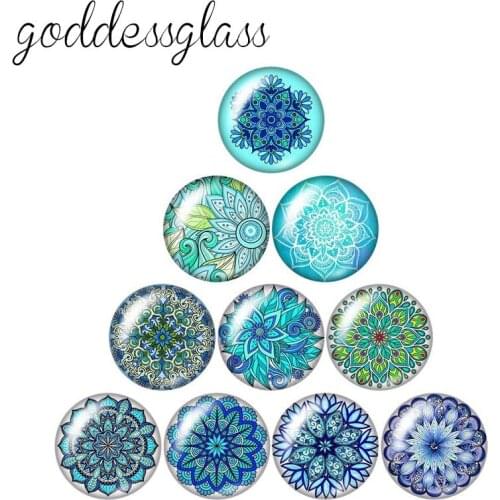New beauty Water Blue patterns Bohemia 10pcs 12mm/18mm/20mm/25mm/30mm Round photo glass cabochon demo flat back Making findings