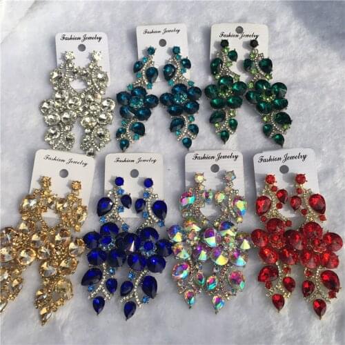 New Rhinestones Flower Crystal Drop Earrings for Women Bridal Wedding Party Dangle Statement Earring Wholesale Fashion Jewelry