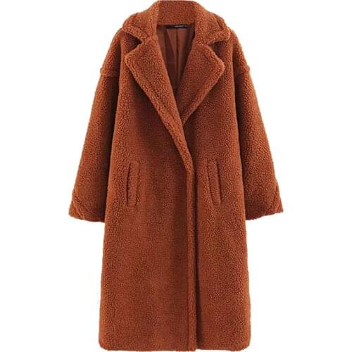 B new Brown Solid Pocket Open Front Casual Coat Women 2019 Autumn Fashion Warm Long Coat Office Ladies Elegant Outwear