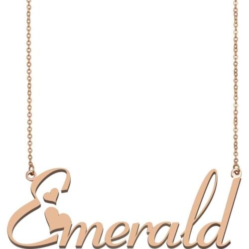 Personalized Nameplate Charm Emerald Name Necklace Custom for Women Girls Best Friends Birthday Wedding Mother Days Gift