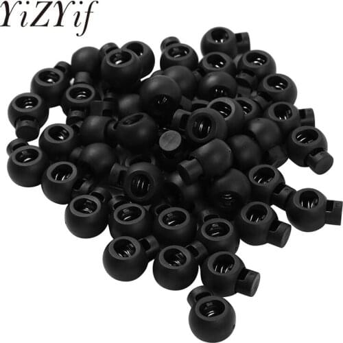 50Pcs Plastic Round Ball Cord Toggle Single Hole Rope Cord Locks Clip Luggage Lanyard Stopper Sliding Fastener Buttons Bag Parts