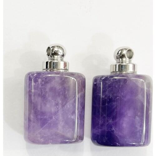 Fashion natural stone amethysts Perfume bottle necklace pendant for jewelry making Charm accessories 2pc free shipping wholesale