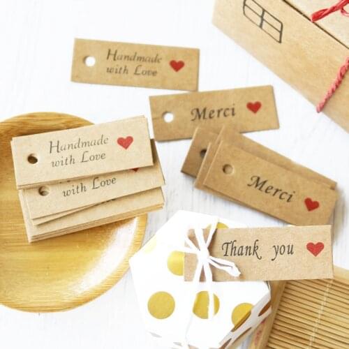 100pcs Kraft Paper Hang Tags Thank You Love Design Gift Label Packaging Bags Decor for Business Wedding Party DecorationSupplies
