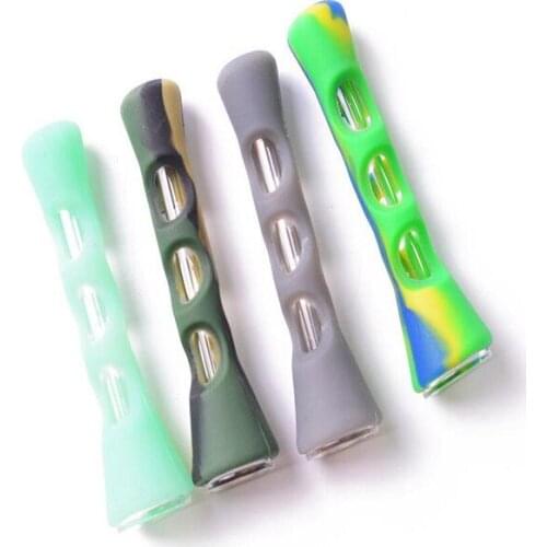 Portable Horn-shape Silicone Pipes Colorful Camouflage Glass Smoking Pipes Length 3.3 Inch Home Office Cigarette Accessories